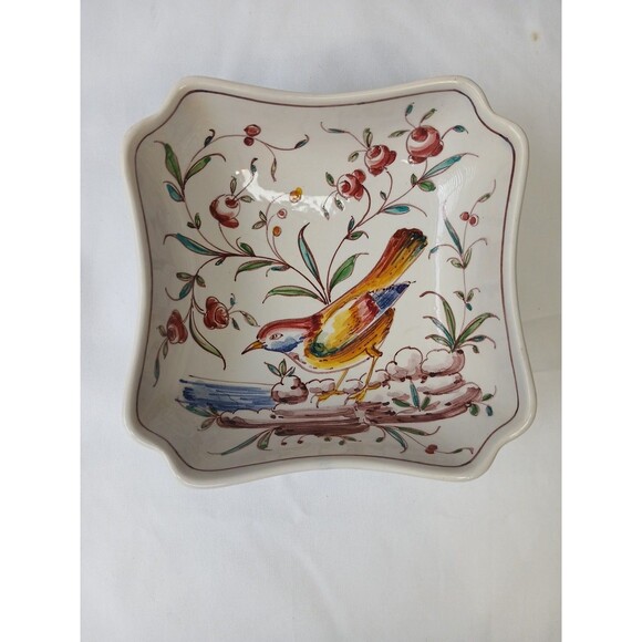 Outeiro Aqueda Portugal Hand Painted Porcelain Bird Cherries Small Soup Bowl - Picture 1 of 4